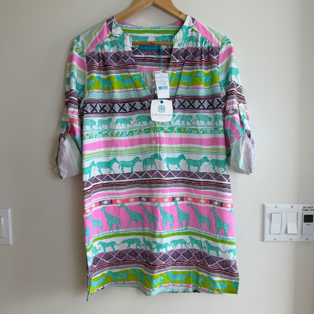Tori Richard Jungle Road Roberta Tunic Pink Women XSM 4788-WA50 Safari